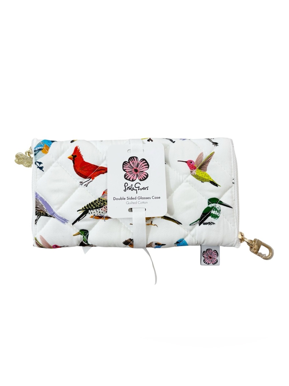 NWT Lesley Evers Quilted Bird Double Sided Glasses Case
